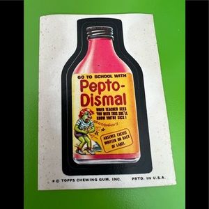 Topps chewing gum sticker Pepto-bismol Dismal spoof advertising humor brand joke